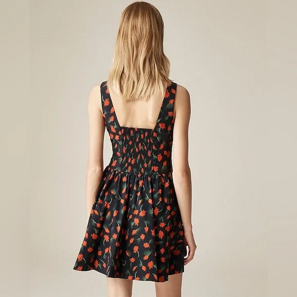 NWT J Crew Fit-and-flare Mini Dress in Painted Daisy Print Black Size 00